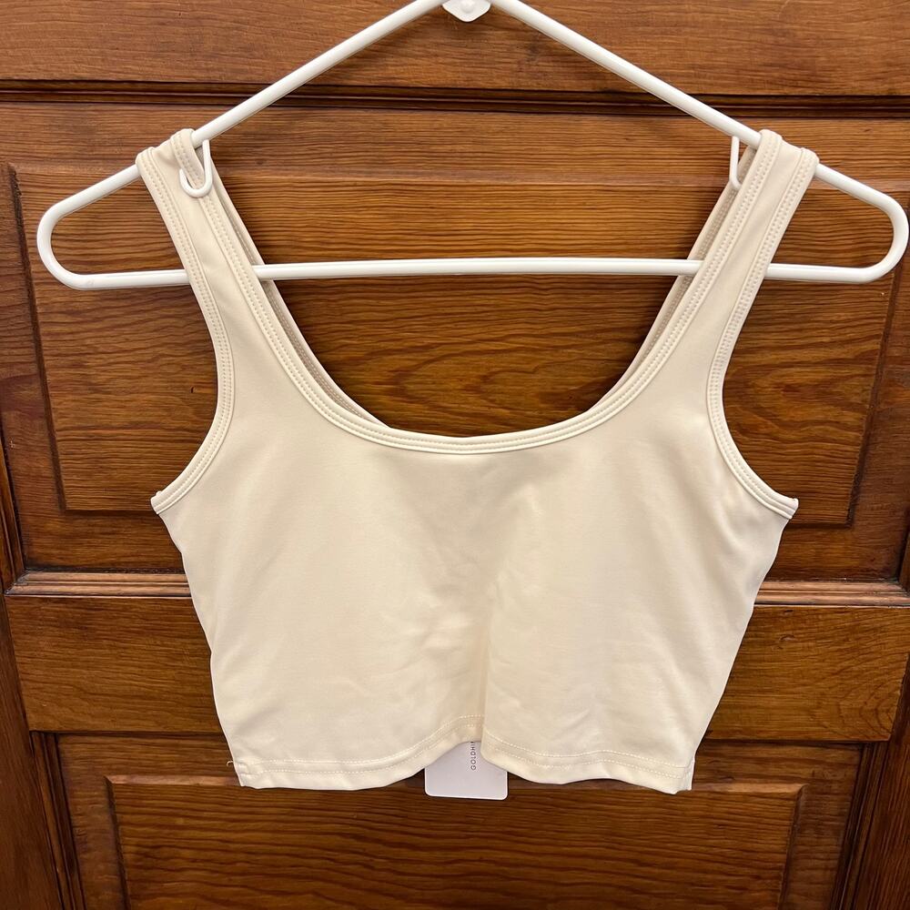 GOLD HINGE Lined Crop Top Bra (Light Cream) sz S NWT's $44 - Picture 9 of 10